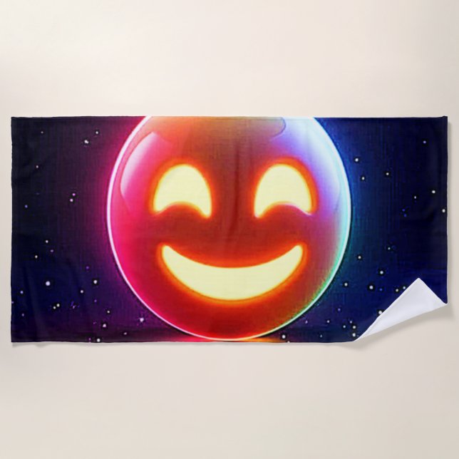 Glowing Happy Orb Emoji Beach Towel (Front)