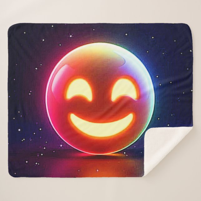 Glowing Happy Orb Emoji Sherpa Blanket (Front (Horizontal))