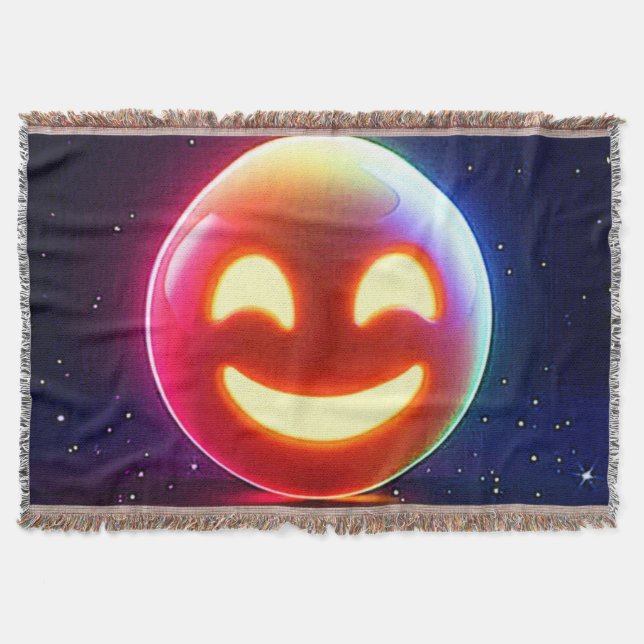 Glowing Happy Orb Emoji Throw Blanket (Front)