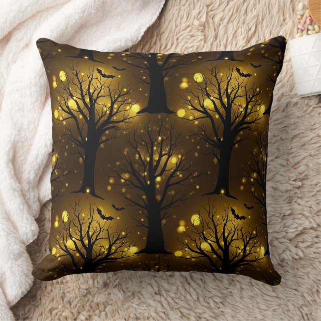 Glowing Haunted Forest Bokeh - Night Trees Cushion (Blanket)