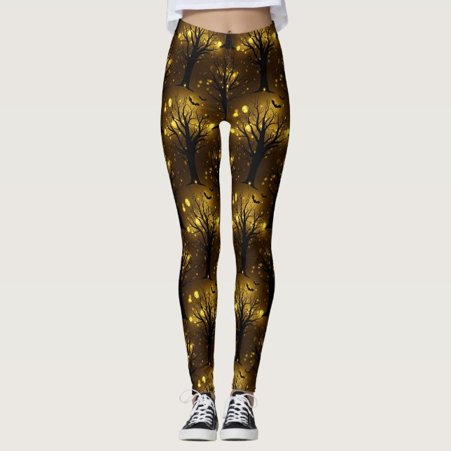 Glowing Haunted Forest Bokeh - Night Trees Leggings (Front)