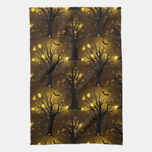 Glowing Haunted Forest Bokeh - Night Trees Tea Towel