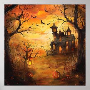 Glowing Haunted Mansion Halloween Poster