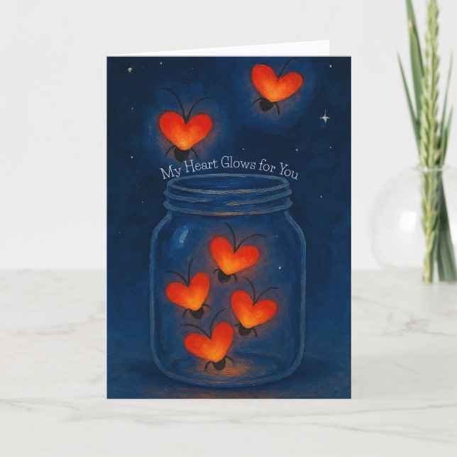 Glowing Heart Bugs in a Jar Love Holiday Card (Front)