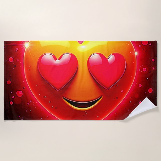 Glowing Heart Eyes Emotion Beach Towel (Front)