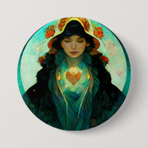 Glowing Heart Woman Fantasy Sci-Fi 7.5 Cm Round Badge