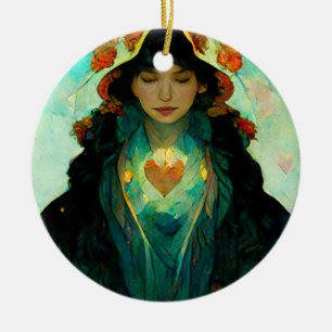 Glowing Heart Woman Fantasy Sci-Fi Ceramic Tree Decoration