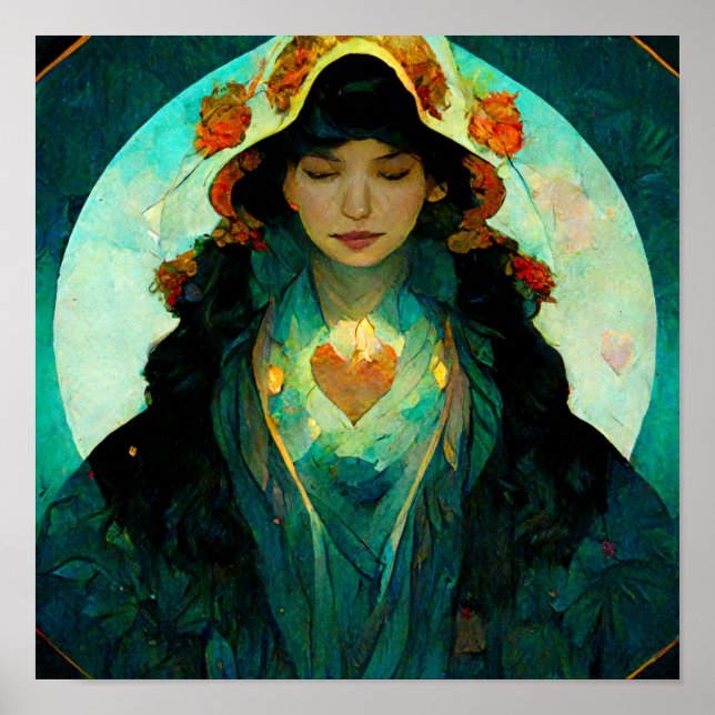 Glowing Heart Woman Fantasy Sci-Fi Poster (Front)