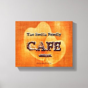 Glowing Hearts Family Name Cafe Canvas Print
