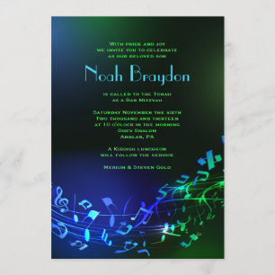 Glowing Hebrew Letters & Notes Mitzvah Invitation
