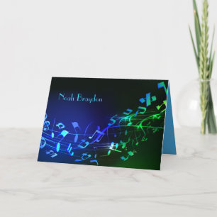 Glowing Hebrew & Notes Bar Mitzvah Thank You Card