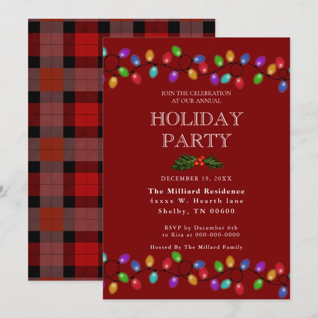 Glowing Holiday Lights  Invitation (Front/Back)