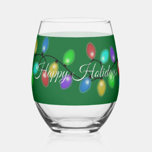 Glowing Holiday Lights Stemless Wine Glass