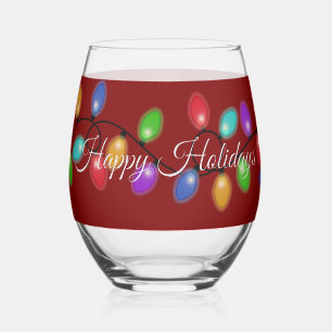 Glowing Holiday Lights  Stemless Wine Glass