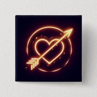 glowing image of a heart with cupid's arrow 15 cm square badge