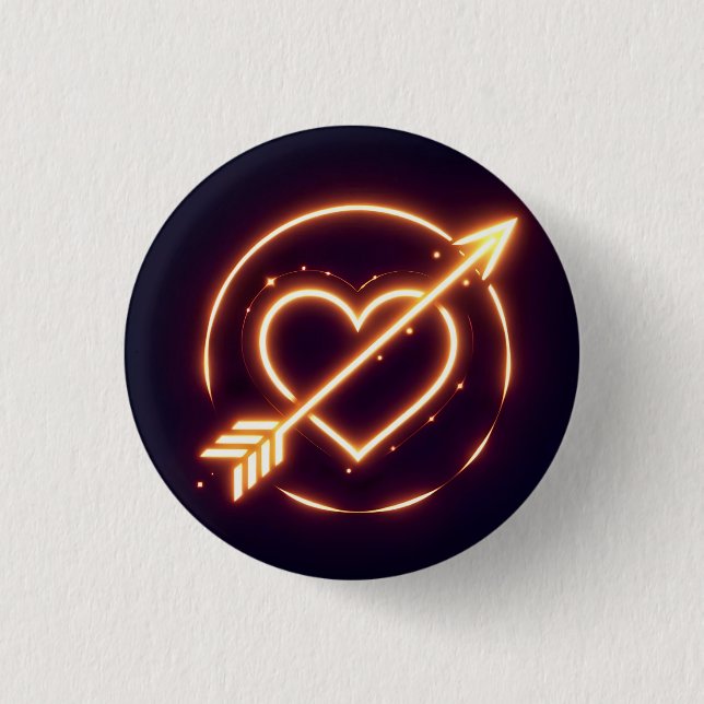 glowing image of a heart with cupid's arrow 3 cm round badge (Front)