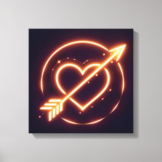 glowing image of a heart with cupid's arrow canvas print (Front)