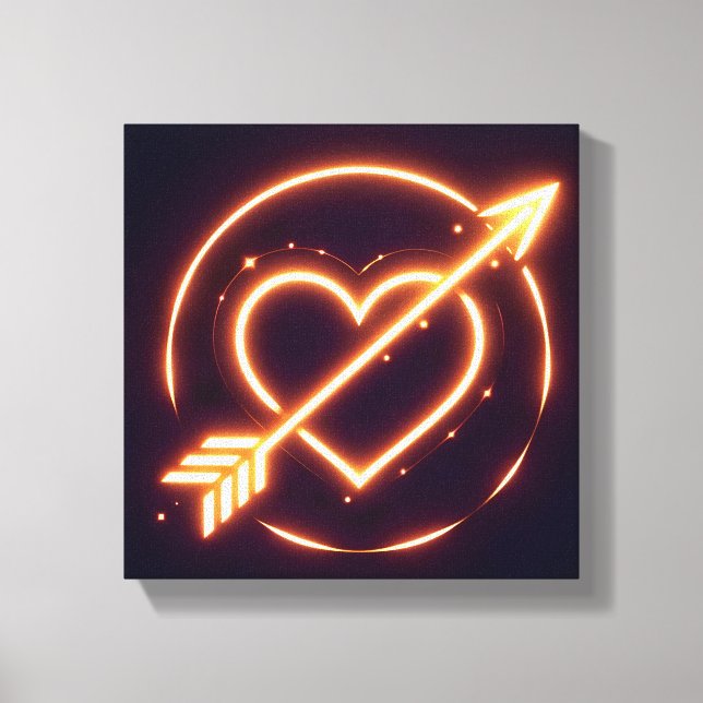 glowing image of a heart with cupid's arrow canvas print (Front)
