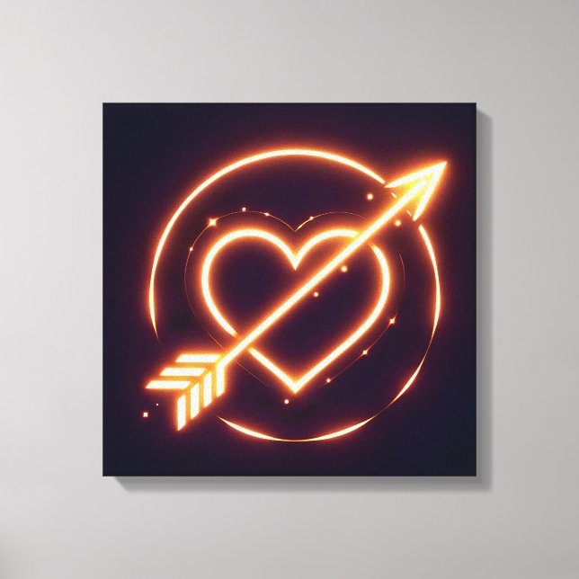 glowing image of a heart with cupid's arrow canvas print (Front)