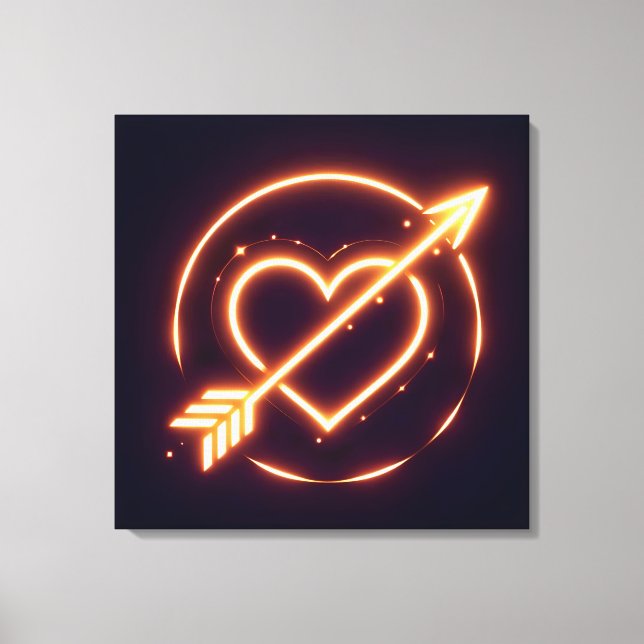 glowing image of a heart with cupid's arrow canvas print (Front)