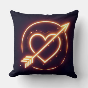 glowing image of a heart with cupid's arrow cushion