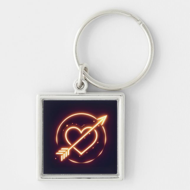 glowing image of a heart with cupid's arrow key ring (Front)