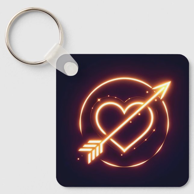glowing image of a heart with cupid's arrow key ring (Front)
