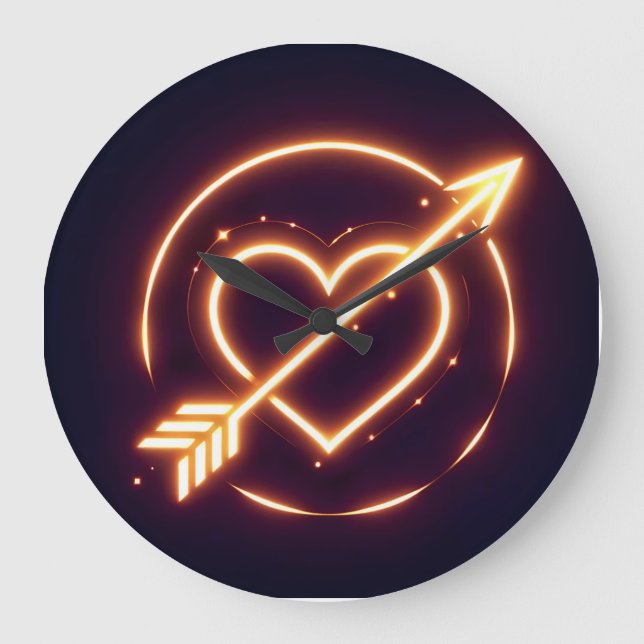 glowing image of a heart with cupid's arrow large clock (Front)