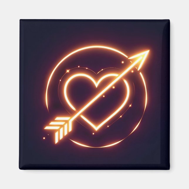 glowing image of a heart with cupid's arrow magnet (Front)