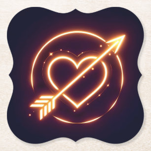 glowing image of a heart with cupid's arrow paper coaster