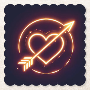 glowing image of a heart with cupid's arrow paper coaster