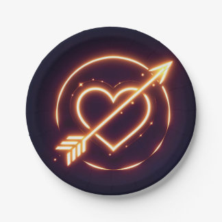 glowing image of a heart with cupid's arrow paper plate