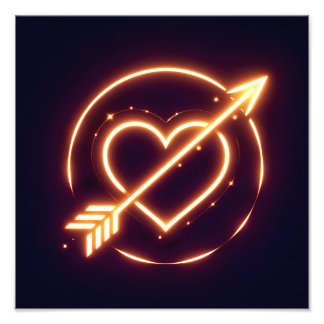 glowing image of a heart with cupid's arrow photo print