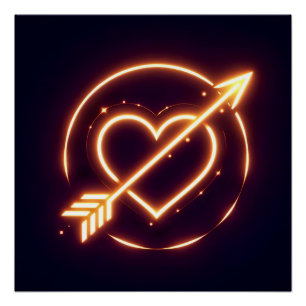 glowing image of a heart with cupid's arrow poster