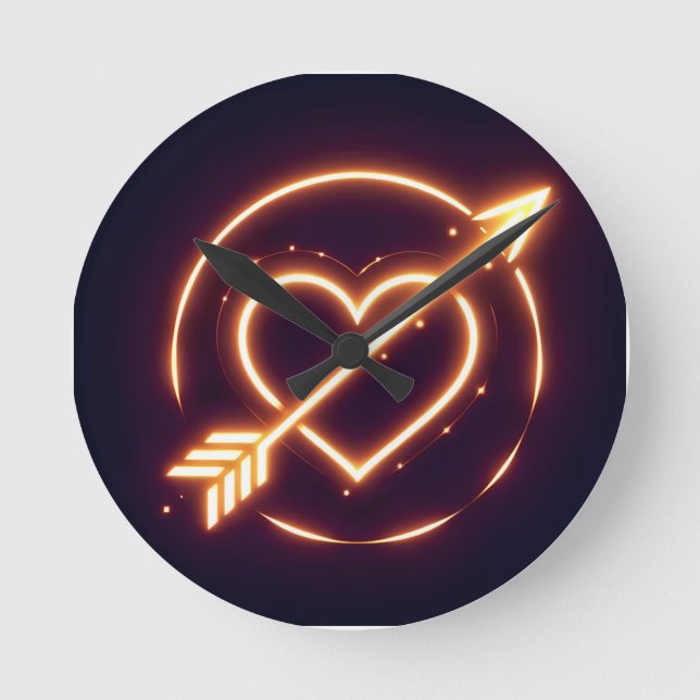glowing image of a heart with cupid's arrow round clock (Front)