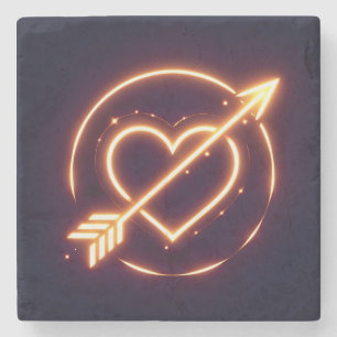 glowing image of a heart with cupid's arrow stone coaster