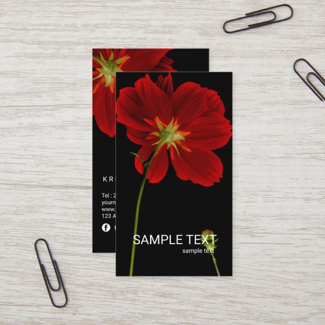 © Glowing in Darkness Red Gerbera Daisy Floral Business Card (Front/Back In Situ)