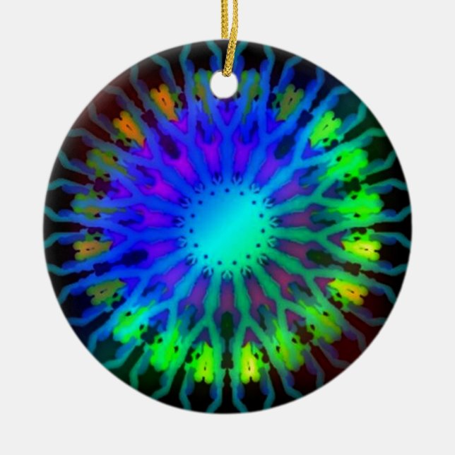 Glowing in the Dark Kaleidoscope art Ceramic Tree Decoration (Front)