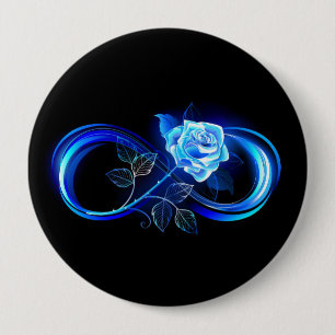 Glowing infinity with blue rose 10 cm round badge