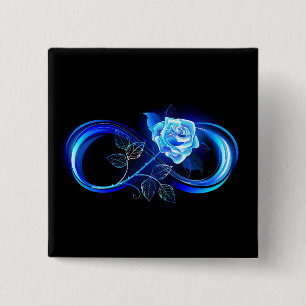 Glowing infinity with blue rose 15 cm square badge