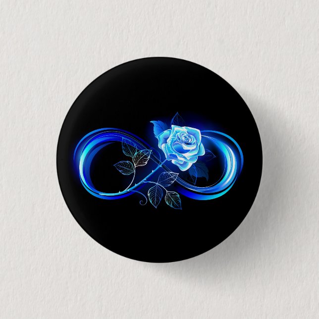Glowing infinity with blue rose 3 cm round badge (Front)