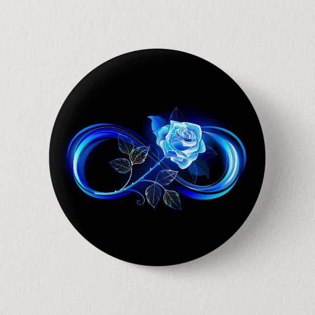 Glowing infinity with blue rose 6 cm round badge (Front)