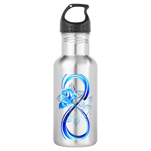 Glowing infinity with blue rose 710 ml water bottle (Front)