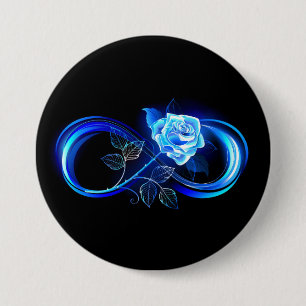 Glowing infinity with blue rose 7.5 cm round badge