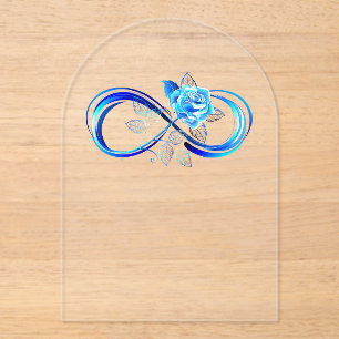 Glowing infinity with blue rose acrylic invitations