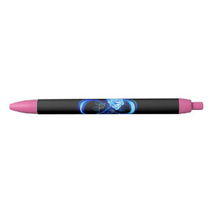 Glowing infinity with blue rose black ink pen