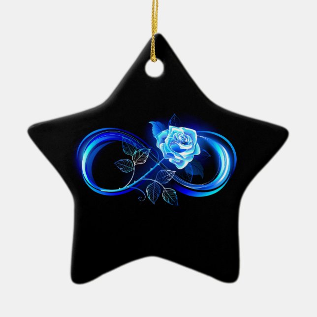 Glowing infinity with blue rose ceramic tree decoration (Front)