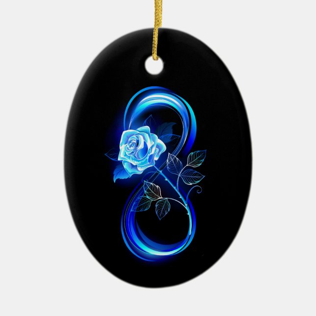Glowing infinity with blue rose ceramic tree decoration (Front)
