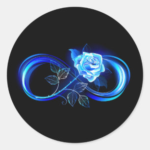 Glowing infinity with blue rose classic round sticker