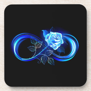 Glowing infinity with blue rose coaster